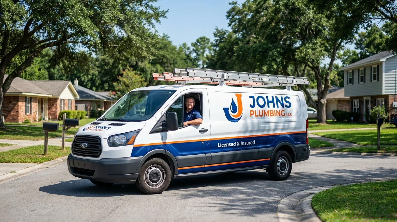 Johns Plumbing LLC service van in Jacksonville, AL