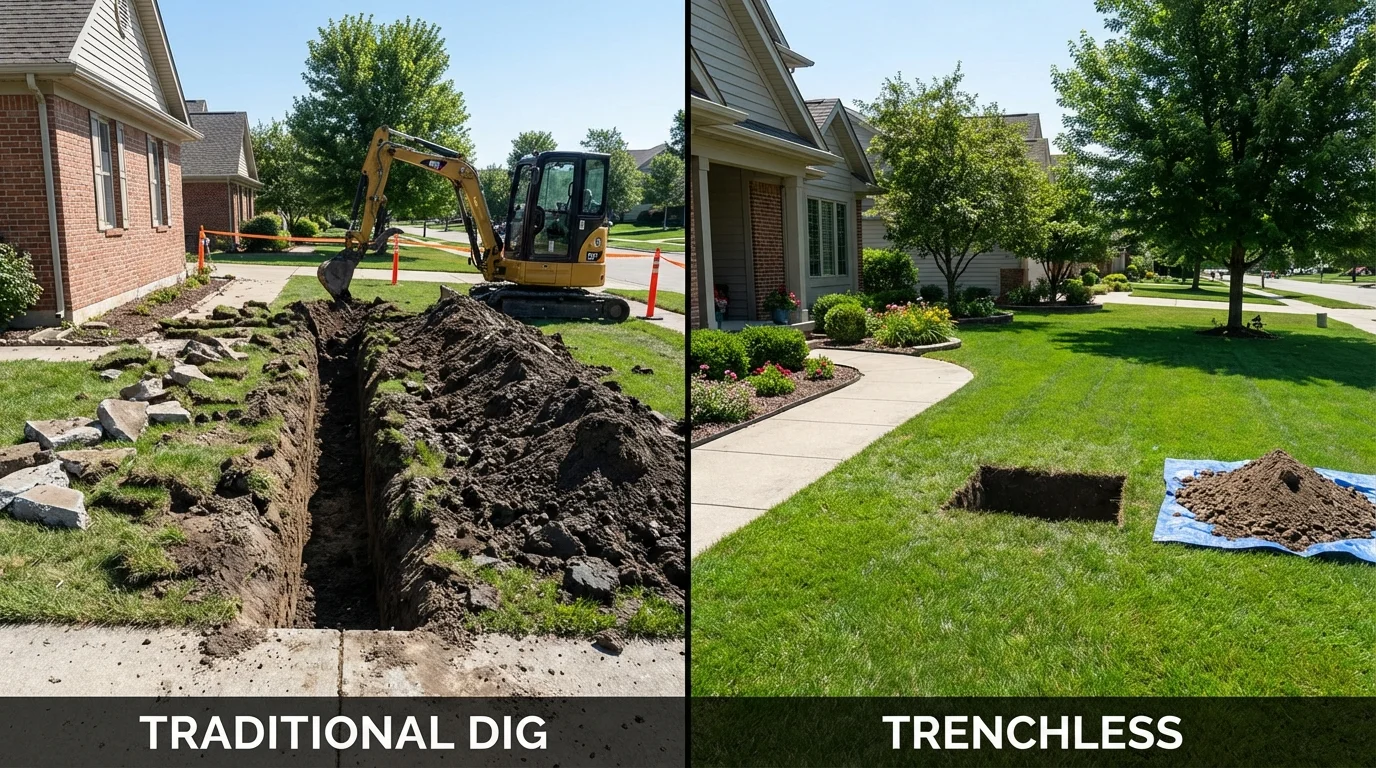 Trenchless sewer repair with minimal yard damage versus traditional excavation in Jacksonville, AL